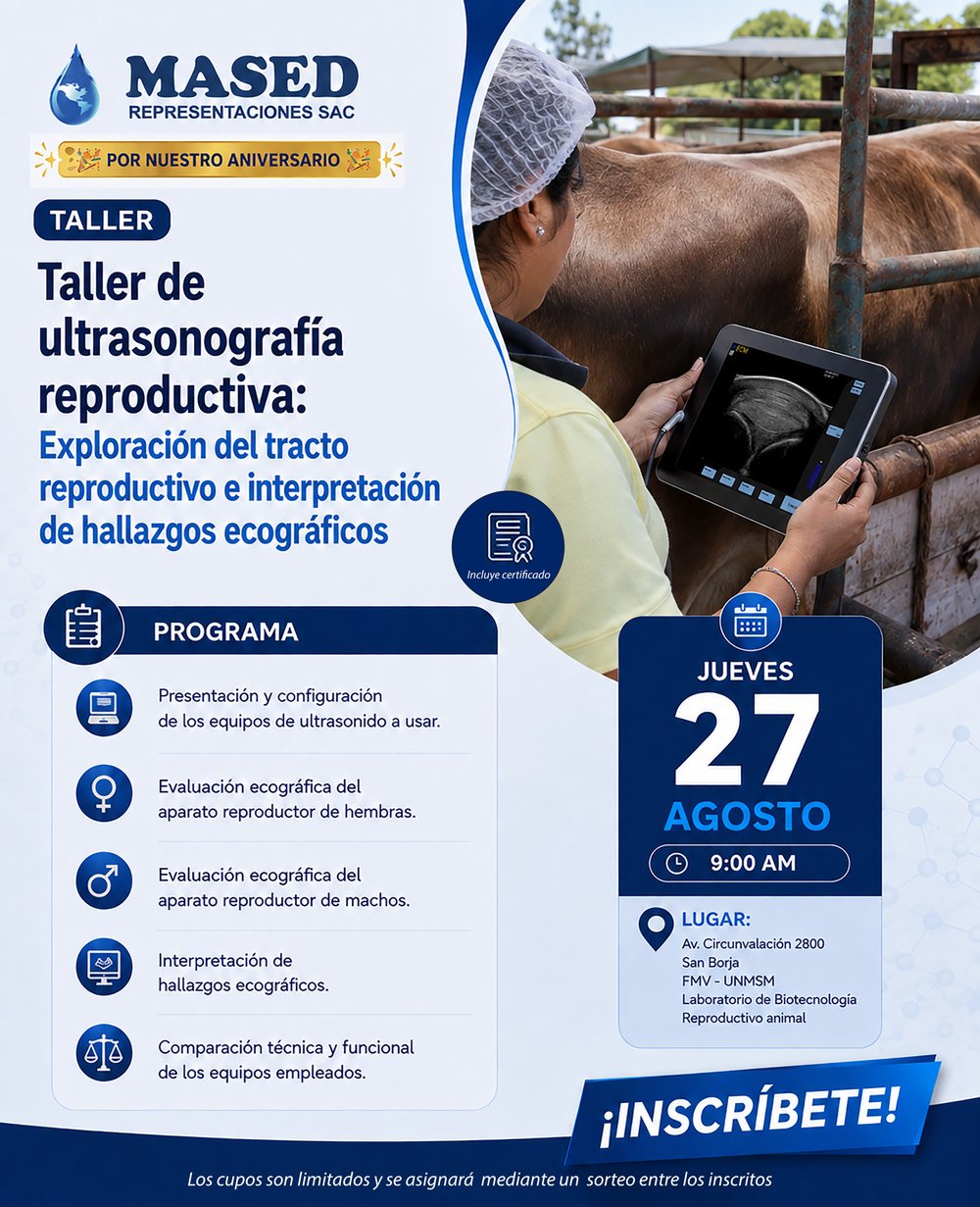 Flyer del taller presencial de ultrasonografía reproductiva, jueves 27 de agosto a las 9:00